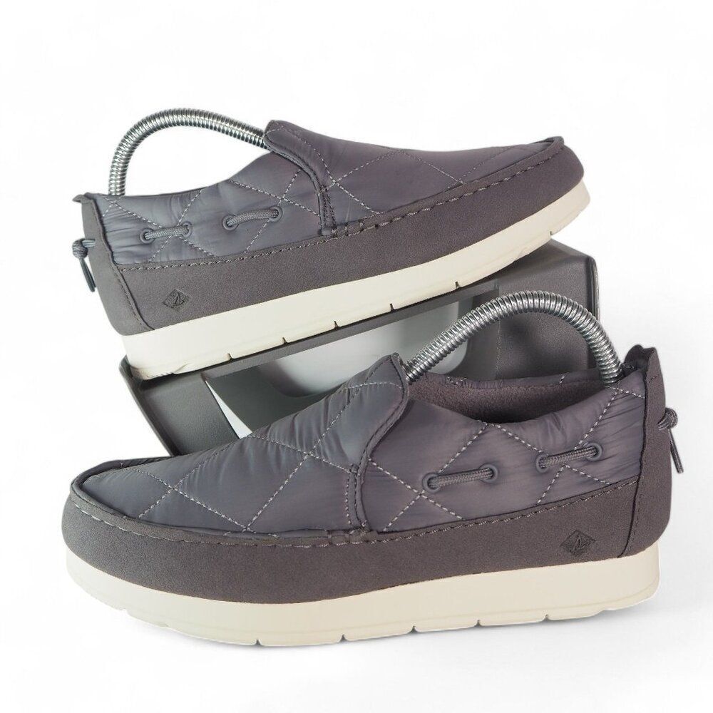 Sperry Moc-Sider Quilted Nylon Casual‎ Shoes Grey STS87050 Women's 8M